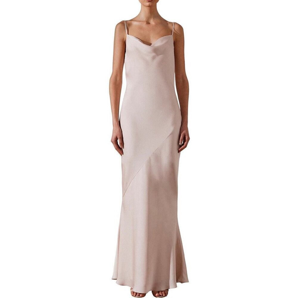 Shona Joy Luxe Bias Cowl Maxi Satin Slip Dress Porcelain 12 Read